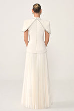 Load image into Gallery viewer, Embellished Cape Bodice Pleated Chiffon Evening Gown

