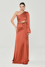 Load image into Gallery viewer, One-Sleeve Long Evening Dress with Waist Chain and Deep Slits
