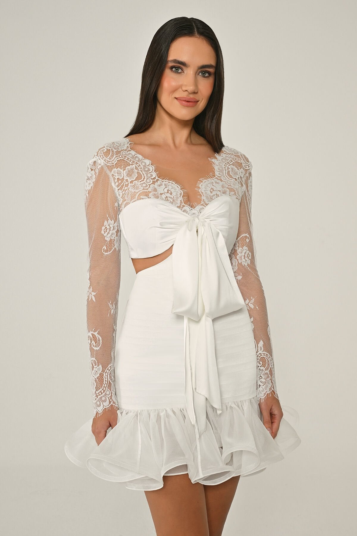Lace Bow Mini Dress