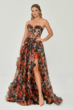 Load image into Gallery viewer, Strapless Patterned Tulle Long Evening Gown
