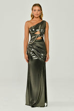 Load image into Gallery viewer, One-Shoulder Chain Detail Evening Dress in Shimmering Fabric
