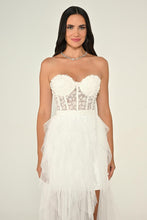 Load image into Gallery viewer, Strapless Sequin Corset Layered Tulle Maxi Dress
