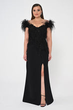 Load image into Gallery viewer, Sequin Crepe Long Dress with Feathered Shoulders
