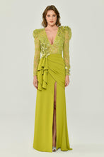 Load image into Gallery viewer, Long Sleeve Deep V-Neck Front Slit Maxi Evening Gown
