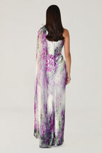 Load image into Gallery viewer, One-Shoulder Floral Satin Evening Gown with Chiffon Shawl
