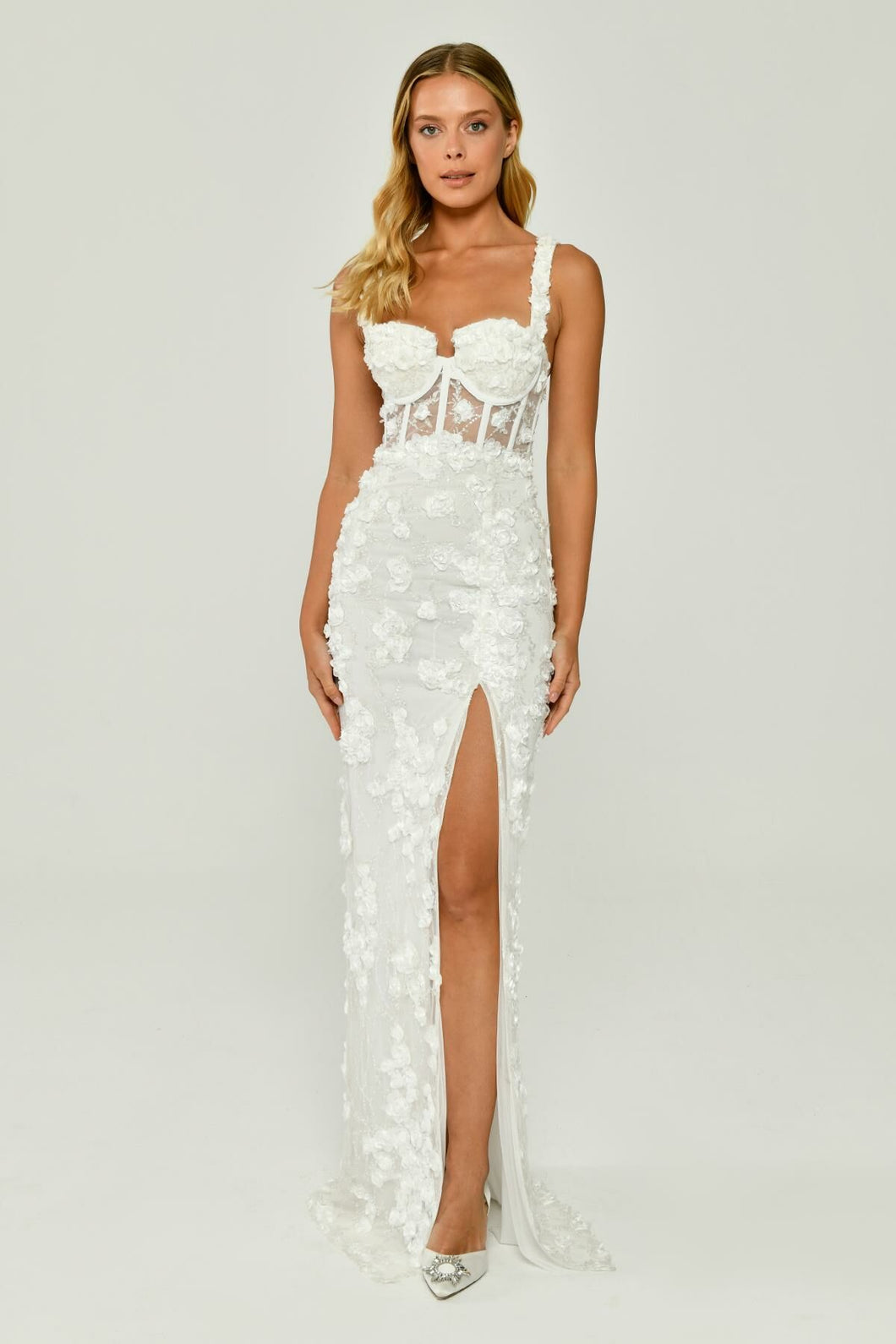 Embroidered Lace Strapy Evening Gown