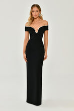 Load image into Gallery viewer, Off-Shoulder Stone Trim Long Evening Dress
