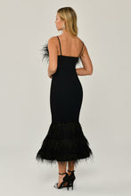 Load image into Gallery viewer, Feathered Midi Evening Dress with Striped Bust
