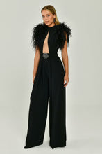 Load image into Gallery viewer, Ostrich Feather-Trimmed Off-Shoulder Wide Leg Jumpsuit
