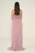 Load image into Gallery viewer, Strapless Sequin Corset Layered Tulle Maxi Dress
