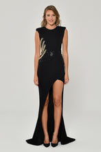 Load image into Gallery viewer, Padded Shoulder Long Dress with Chain Back Detail
