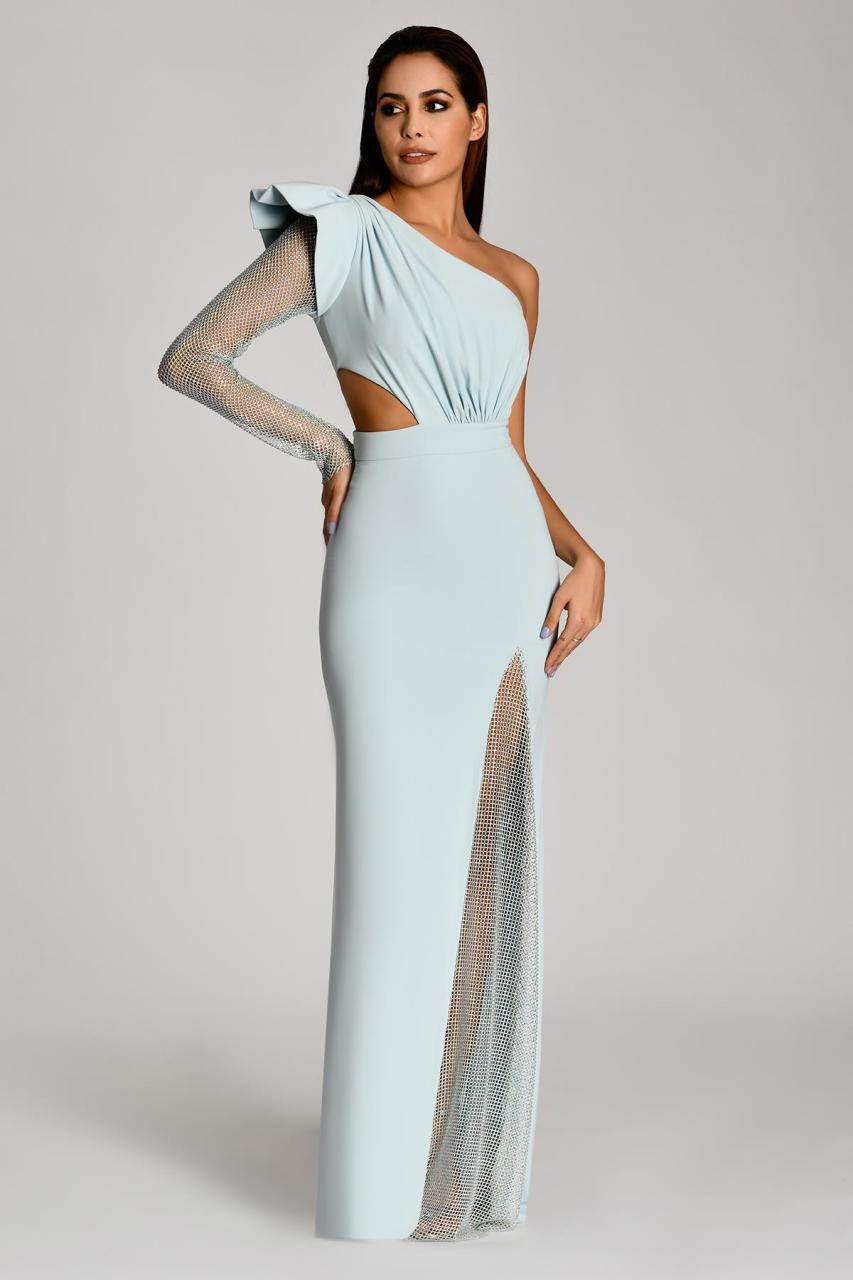 One Sleeve Semi Transparent Evening Gown