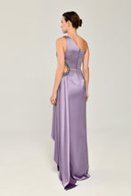Load image into Gallery viewer, One Shoulder Satin Deep Slit Long Evening Dress
