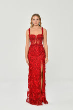 Load image into Gallery viewer, Embroidered Lace Strapy Evening Gown
