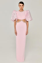 Load image into Gallery viewer, Baloon Sleeve Pearl-Embroidered Open Back Evening Gown
