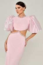 Load image into Gallery viewer, Baloon Sleeve Pearl-Embroidered Open Back Evening Gown

