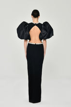 Load image into Gallery viewer, Baloon Sleeve Pearl-Embroidered Open Back Evening Gown
