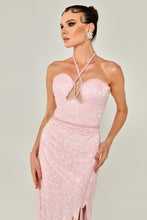 Load image into Gallery viewer, Halter Neck Embroidered Sequin Evening Gown
