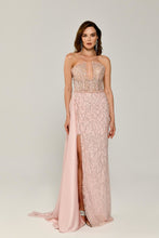 Load image into Gallery viewer, Strapless Embroidered Deep Slit Gown
