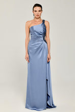 Load image into Gallery viewer, One Shoulder Satin Deep Slit Long Evening Dress
