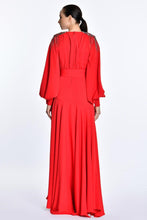 Load image into Gallery viewer, Long Sleeve Satin V Neck Deep Slit Gown
