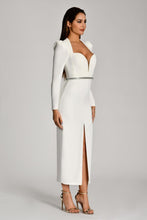 Load image into Gallery viewer, Long Sleeve Padded Low Cut Heart Chest Midi Cocktail Dress
