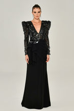Load image into Gallery viewer, Laced V-Neck Long Sleeve Evening Gown
