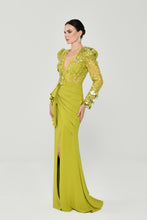 Load image into Gallery viewer, Laced V-Neck Long Sleeve Evening Gown
